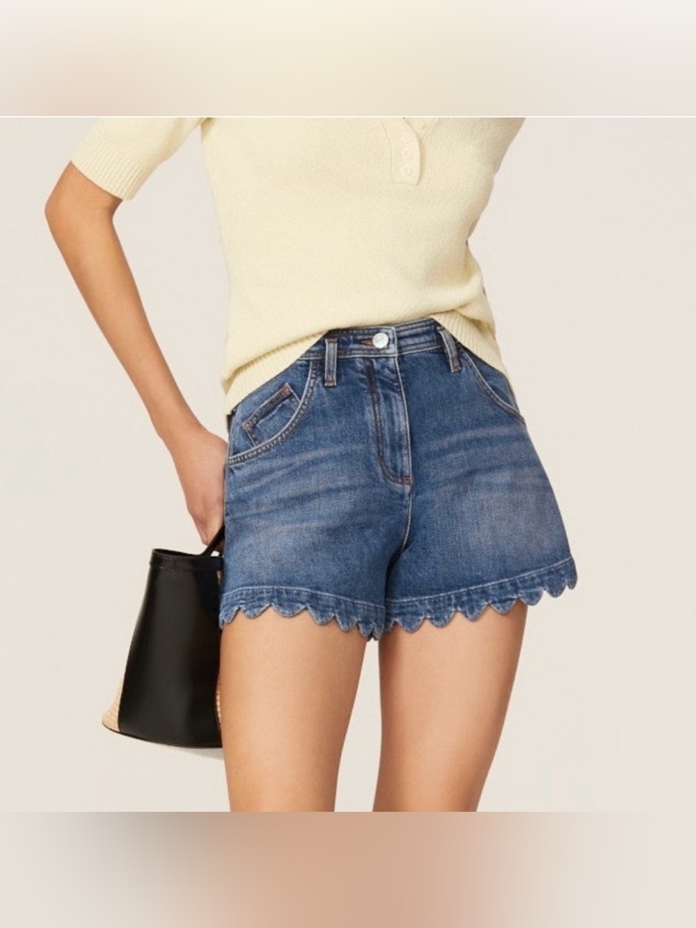 Maje NWT Scalloped Hem Denim Shorts Sz XS